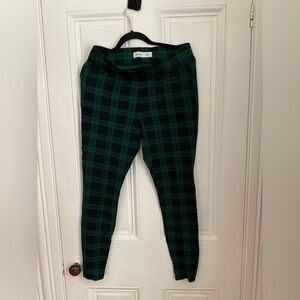 Old Navy Stevie, high-rise leggings, stretch, green, and blue plaid L TALL